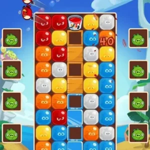 A screenshot showcasing the gameplay of Angry Birds Blast, with colorful bubbles and trapped baby birds.