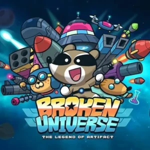 A promotional image for the game Broken Universe: Tower Defense showing colorful characters and gameplay.