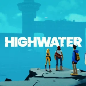 A lone figure stands amidst the flooded ruins in Highwater MOD APK.