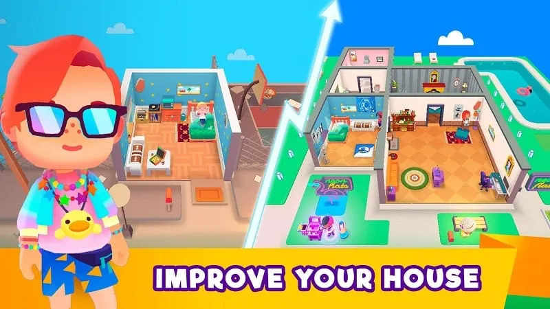 A person playing Idle Life Sim on their phone.