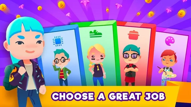 A screenshot displaying the different career paths available in Idle Life Sim.