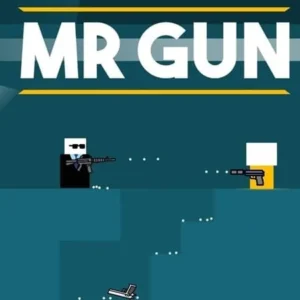 A character in Mr Gun aiming a gun.