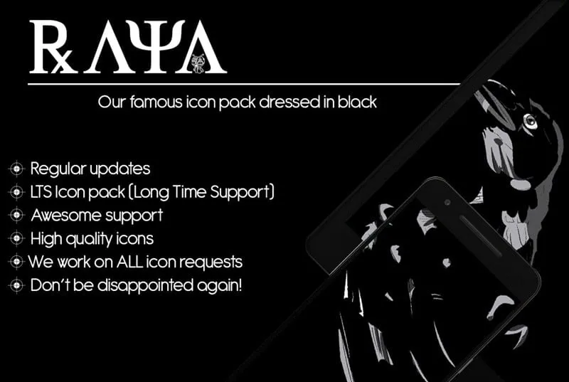 Raya Black Icon Pack Main Screen