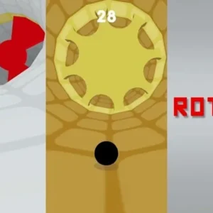 Gameplay of Rotator showing the ball navigating through obstacles.