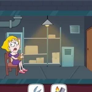 A girl choosing between a dog and a burning house in Save The Girl.