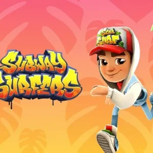 Subway Surfers gameplay screenshot showing Jake running on the train tracks.