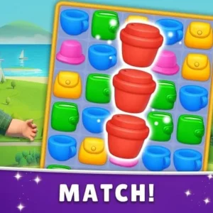 A screenshot of the gameplay in Travel Match showing colorful tiles.