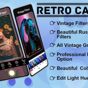 A screenshot of the Vintage Camera app interface showing various filter options.