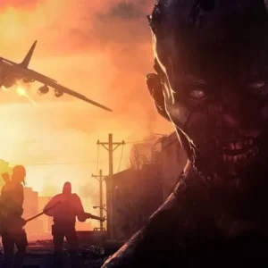 A gunship firing upon zombies below.